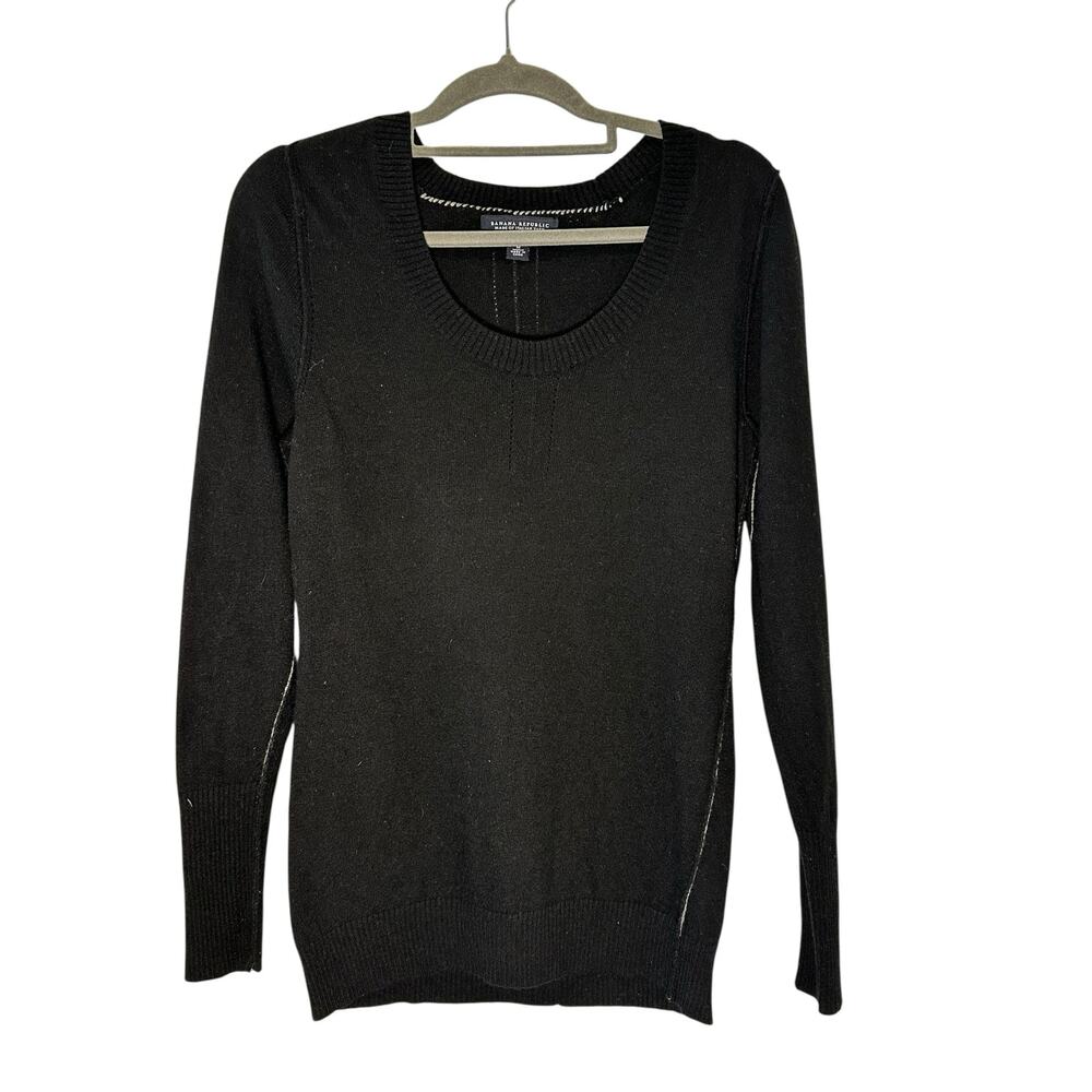 Banana Republic Black Italian Yarn Wool Cashmere Sweater Petite M EUC Workwear